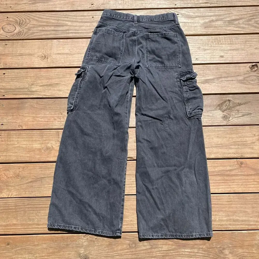 Old Navy Baggy Wide Leg Cargo Jeans Size 18 Black Denim